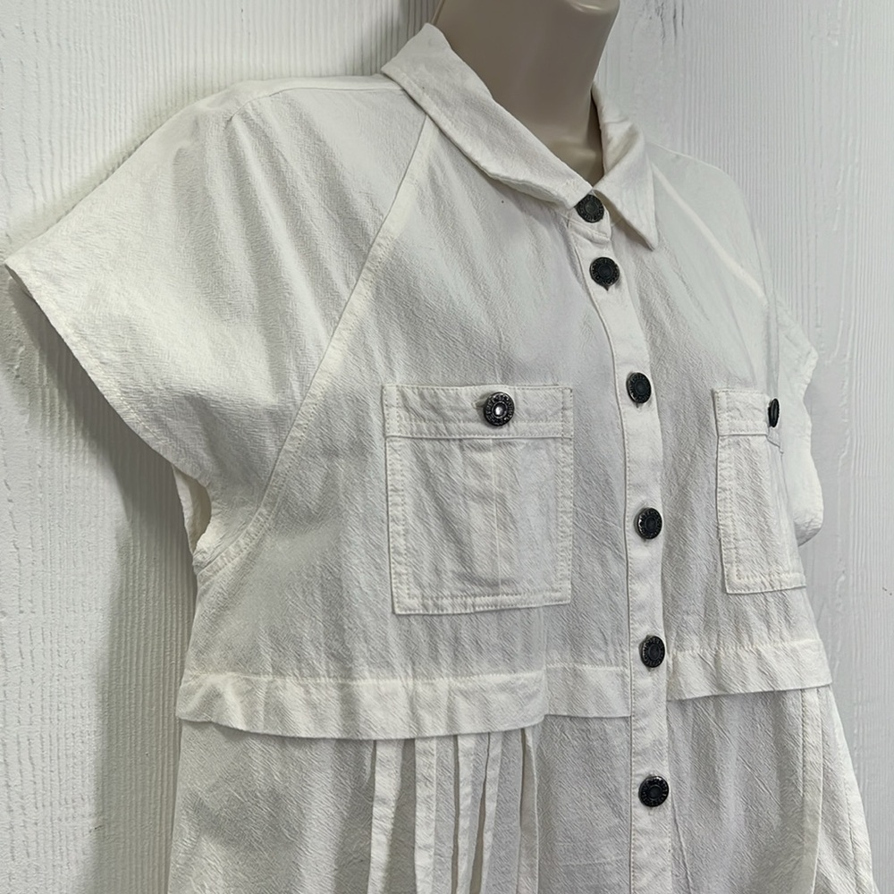 Free People - Ronnie Cotton Poplin Button Down Short Sleeve Mini Shirtdress SZ M - Picture 5 of 12